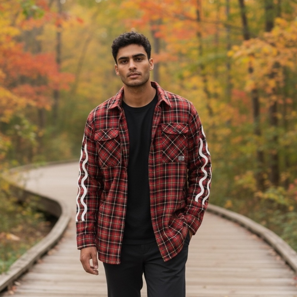 Pink Dolphin Flannel Shirt Men’s XL Red Plaid Long Sleeve Button-Up Streetwear